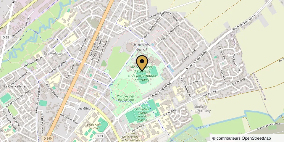 Carte du quartier nord de Bourges, le CREPS Centre-Val de Loire marqué d’une épingle
